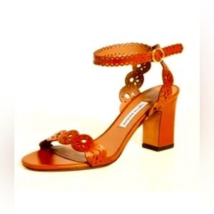 NIB TABITHA SIMMONS Bobbin Block Sandal Cognac Cutout Lace Leather 6 MSRP $695